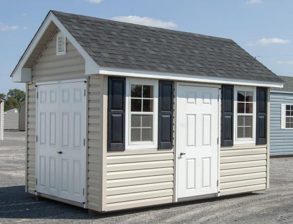 8x12 Cape Cod Style Storage Shed with Vinyl Siding and Shingle Roof